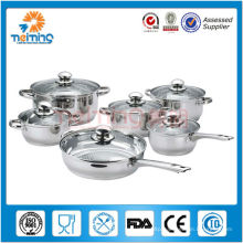 12pcs stainless steel cookware set with glass lid